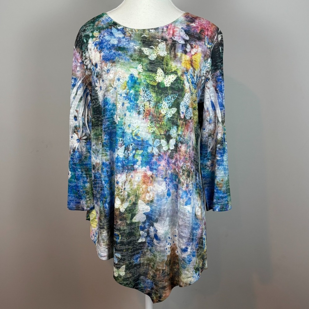 VTG Talk of the Walk Y2K Butterfly Rhinestone Asymmetric Tunic‎ Fairy Top SM